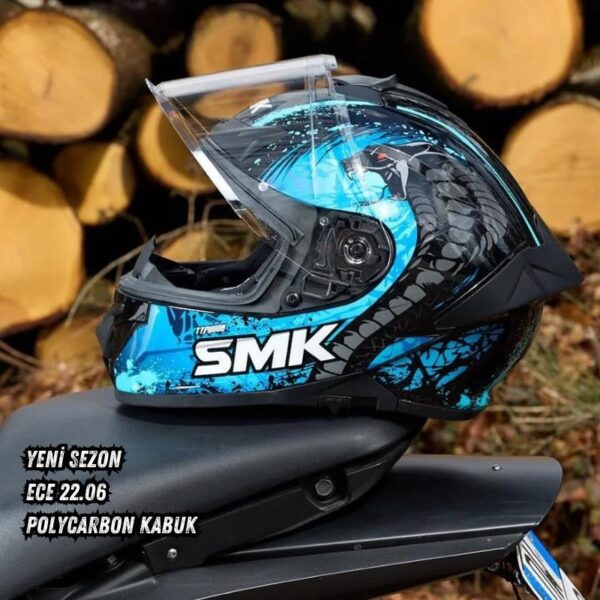 Smk Typhoon Reptile Mavi Kapalı Kask (ECE 22.06) (Fit Kasa)